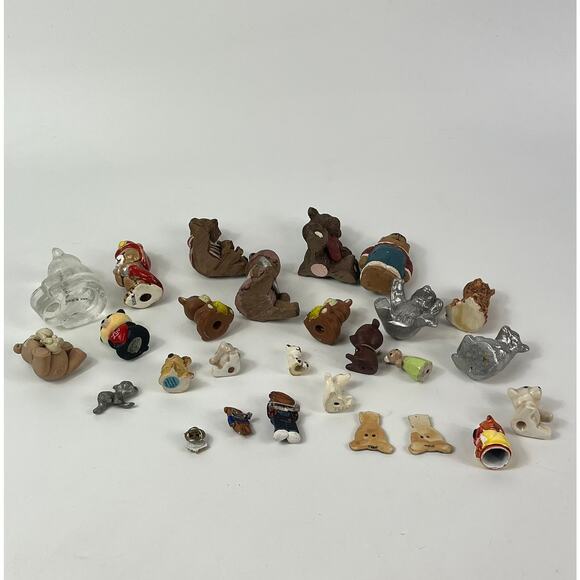 Miniature Teddy Bear Figurine Lot Bundle Glass Clay Porcelain Handmade Signed - Picture 3 of 10